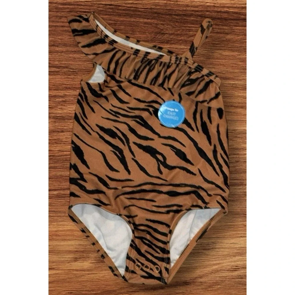 Carter's Baby Girl 18 Mos Tiger Stripe 1pc Swimsuit SPF 50+ Bathing Brown NWOT